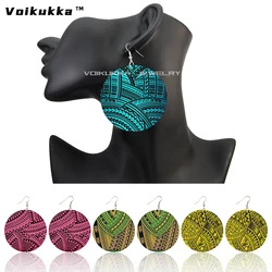 Voikukka Jewelry 6 CM Circle Hawaii Polynesian Pattern Bohemian Both Sides Printing Wooden Drop Women African Earrings For Gifts