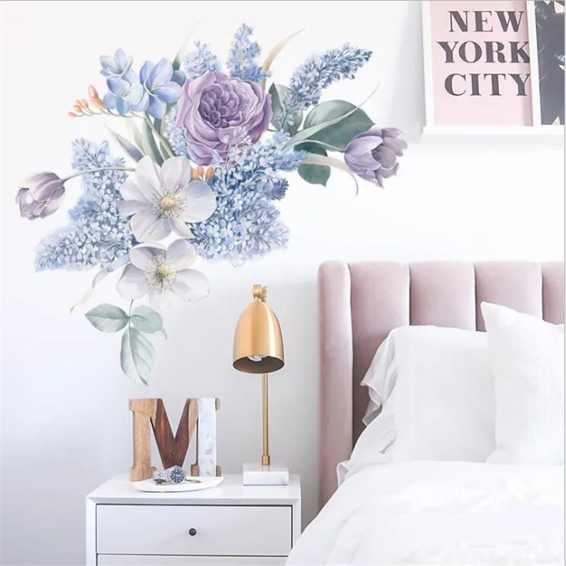 1Pcs Purple Flowers Wall Stickers For LivingRoom Bedroom Sofa Bedside Background Self-Adhesive Home Decorations 30*90cm