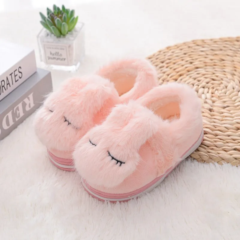 2021 Cute Winter Kids Slippers Toddler Girls Animal Rabbit Plush Slides Baby Boys Indoor Shoes Warm House Children Slippers