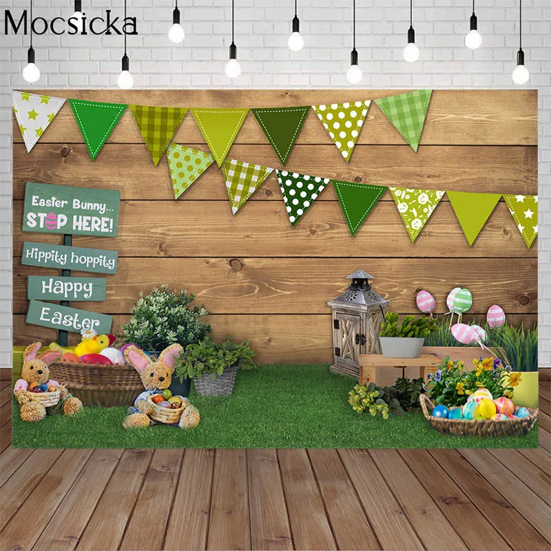 

Mocsicka Spring Easter Bunny Photography Backdrops Baby Portrait Rabbit Eggs Rustic Wooden Decorative Photo Background Photocall