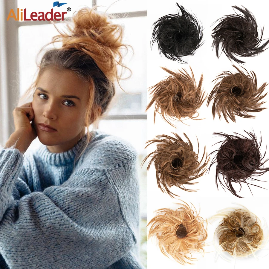 Alileader Synthetic Curly Hair Bun Elastic Rubber Band Donut Synthetic Short Curly Tail Extensions Messy Scrunchie Chignon Bun