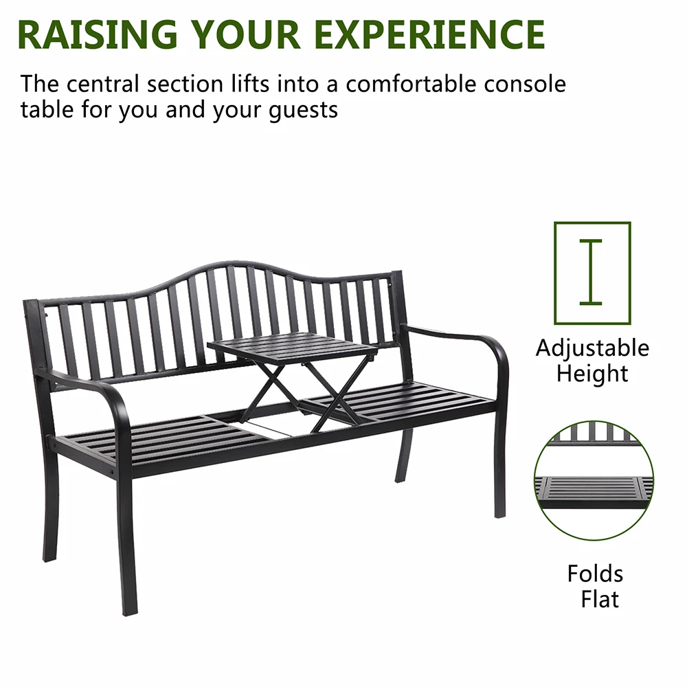 59inch Outdoor Wrought Iron Lift Tea Table Bench  Outdoor Furniture Garden Chair