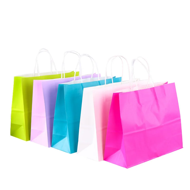 30/50pcs Custom Kraft Paper Bag with Handle Wedding Gift Colorful Clothing Coffee Shopping Sacks Eco Friendly Packaging Handbag