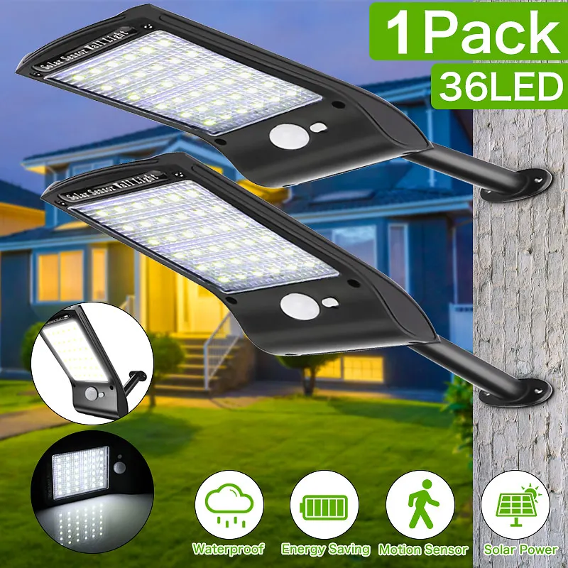 

Solar Panel Power Wall Lamp, 36 LEDs, PIR Motion Sensor, Bulb, Security, Garden, Street, Emergency, Outdoor Light, Waterproof