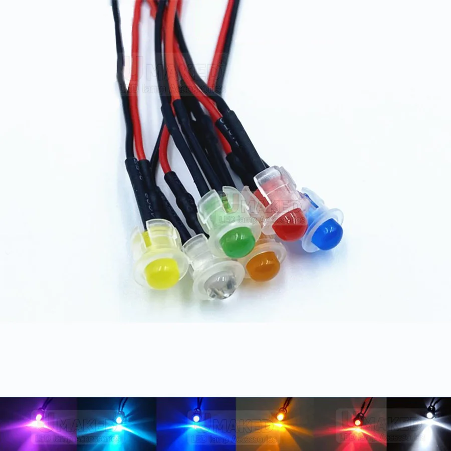 100pcs F3 F5 3/ 5mm 20cm Pre Wired LED Round Light Lamp Bulb Chip Beads Cable DC12V White Red Green Blue Yellow Emitting Diodes