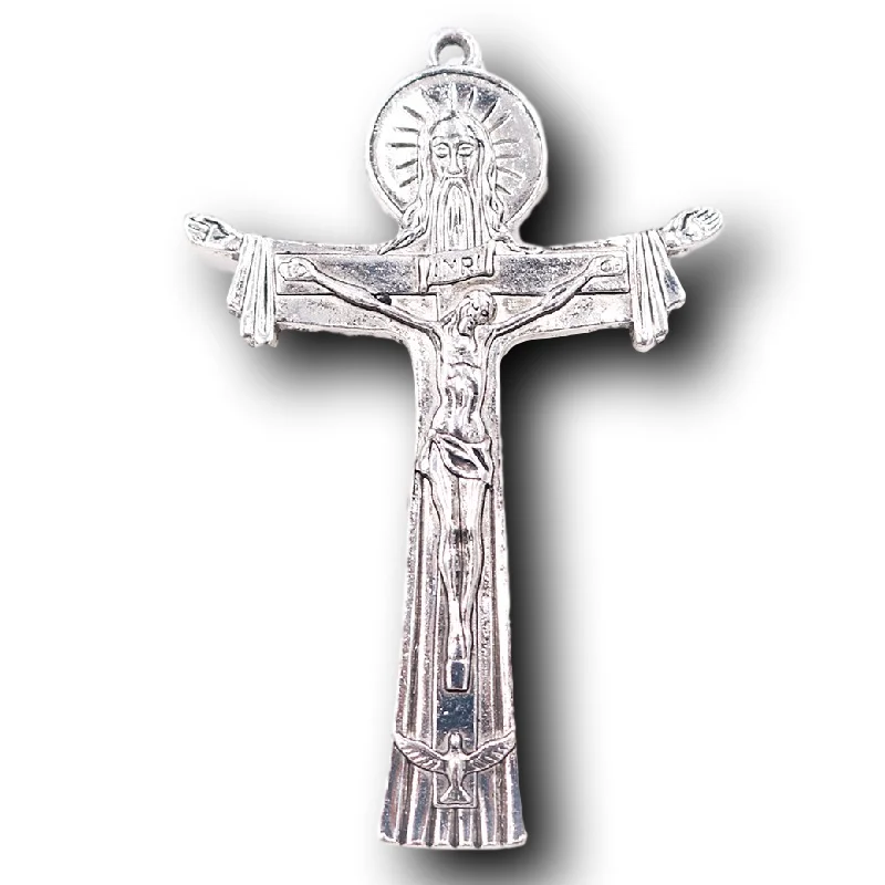 Large Holy Trinity Cross 3D Metal Pendants, 76*50mm Father Son and Spirit Saint Cross Medal Charms, Silver Plated Tone A2296
