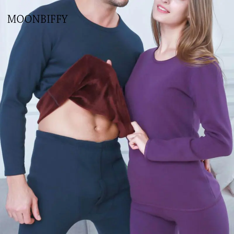 

New Men's Thermal Underwear Plus Velvet Thick Pure Cotton Suit Round Neck Autumn Clothes Long Trousers Women's Cotton Sweater