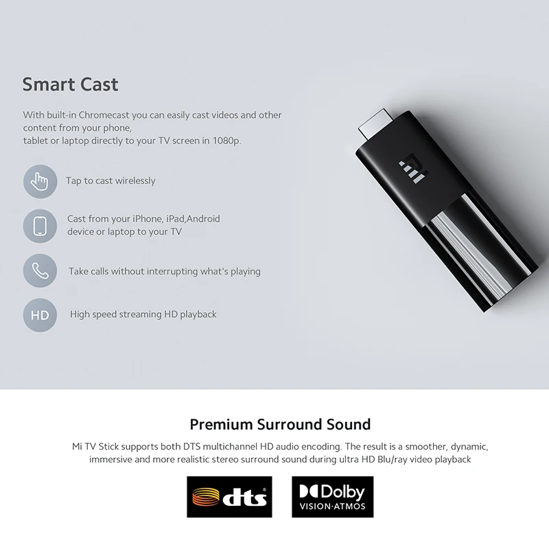 Global Version Xiaomi Mi TV Stick Android TV 9.0 Quad-core 1080P Dolby DTS HD Decoding 1GB RAM 8GB ROM Google Assistant Netflix 4