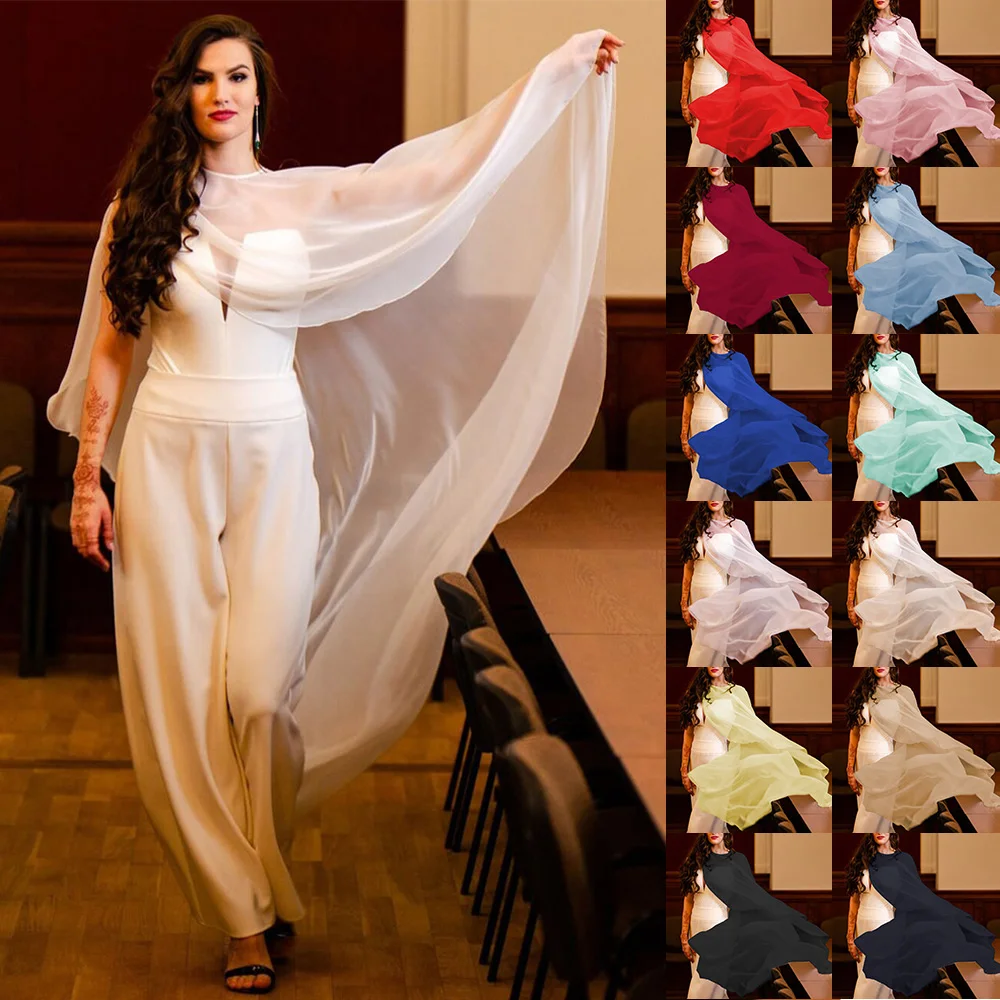 Kobiety Wedding Cape miękka lekka szyfonowa chusta dla nowożeńców wysoki niski długi formalny Wrap Lady na wieczorny bal Party wzruszając ramionami czarny biały