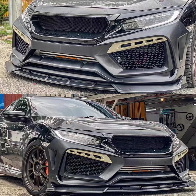 DO CIVIC FC JS N1 STYLE WŁÓKNA WĘGLOWE SZKŁO PRZEDNI GRILL BODY ZESTAW DO CIVIC FK7 FK8 TYPE-R FRP PRZEDNI ZDERZAK GRILLY RACING