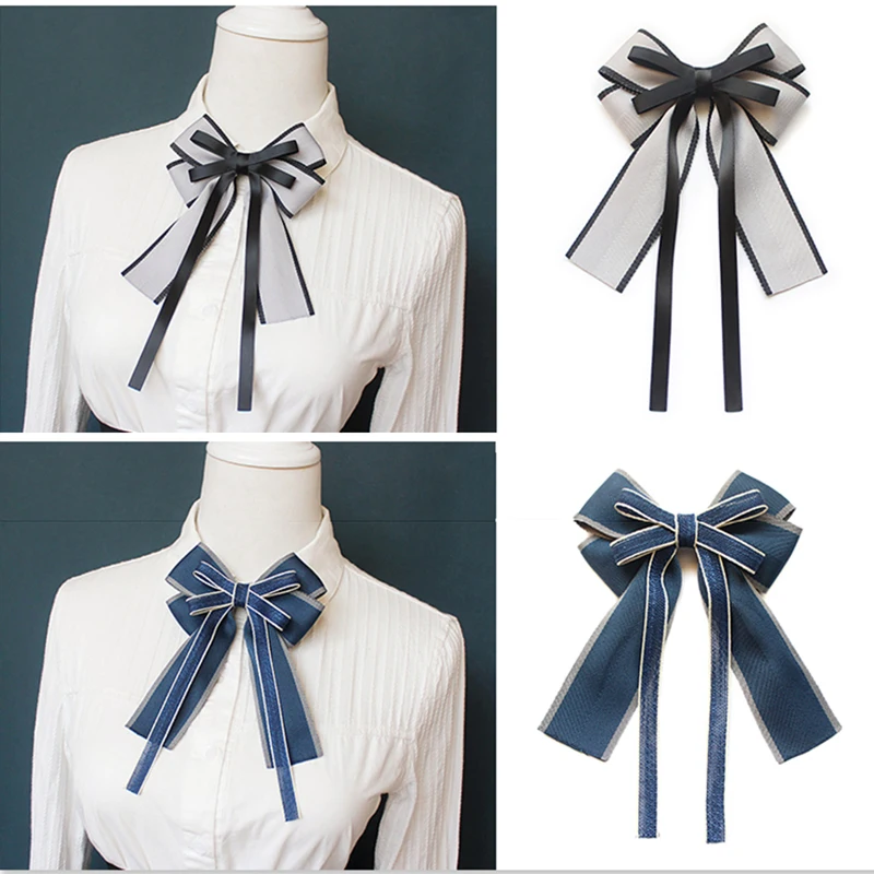 Hand-made Black Ribbon Bow Tie for Women Fashion Crystal Shirt Blouse Bowknot School student Shirt Business Clothing Accessories