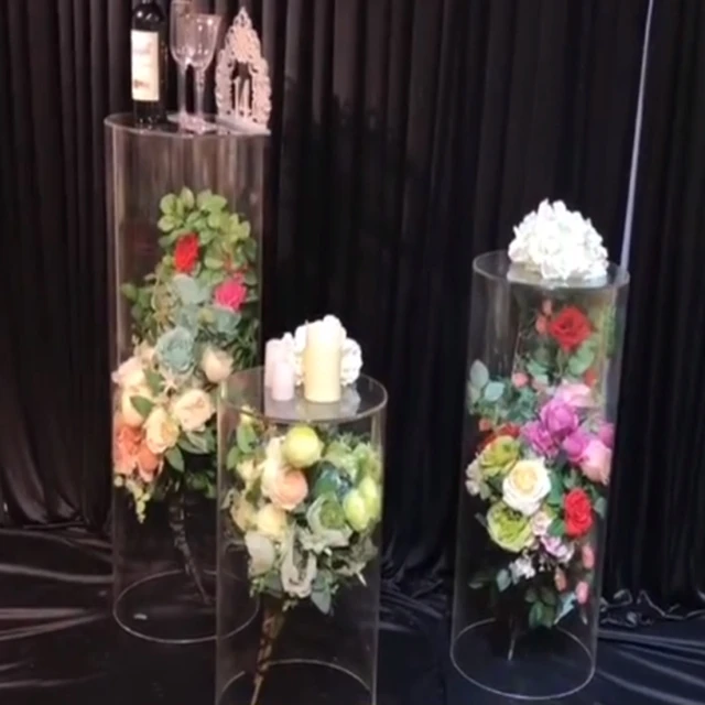 

Clear acrylic pillar column plinth pedestal cylinder flower stand for wedding decoration party event 290