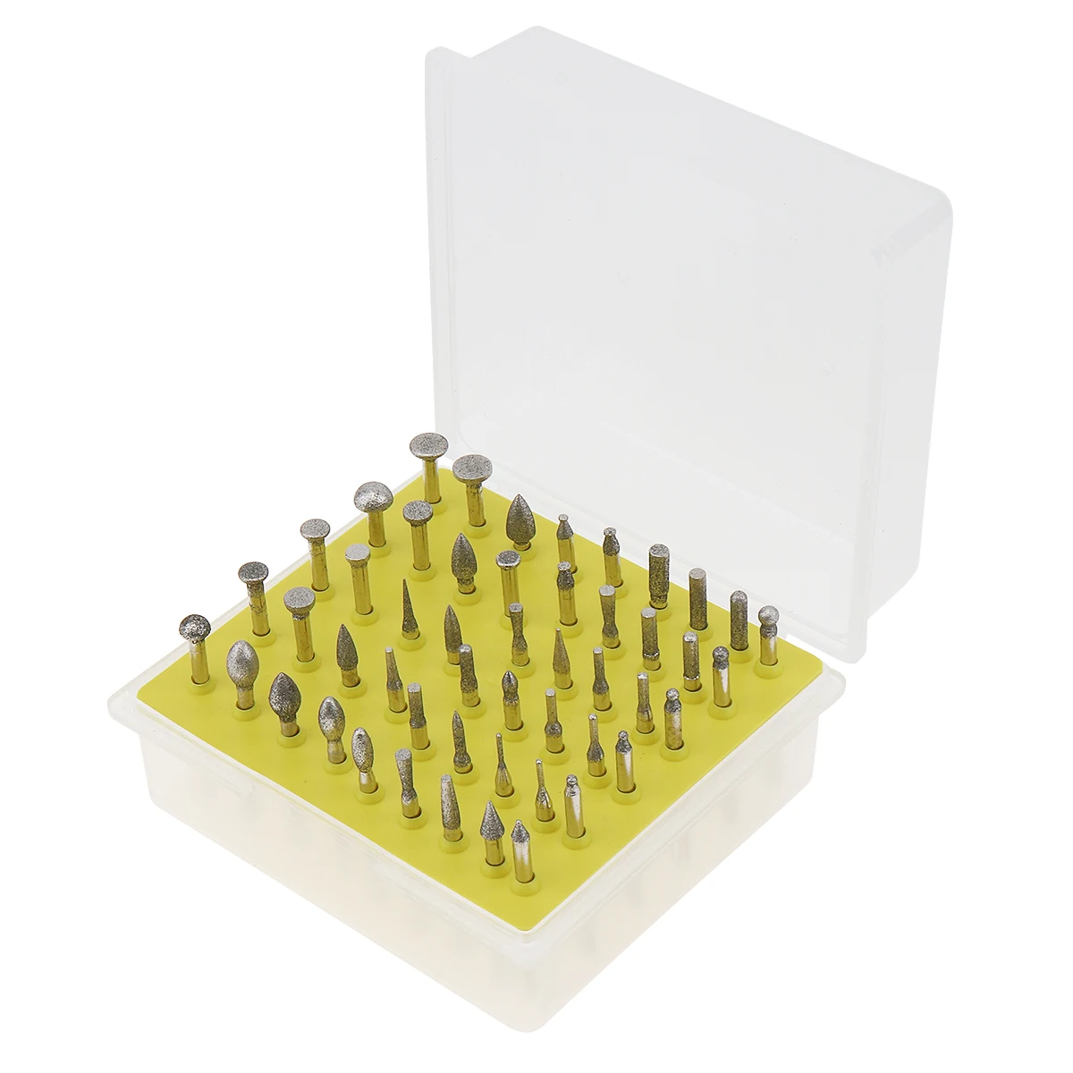 50pcs/lot Grinding Bits Diamond Coated Grinding Grinder Head Glass Burr with Plastic Box for Rotary Tools Hand Tools