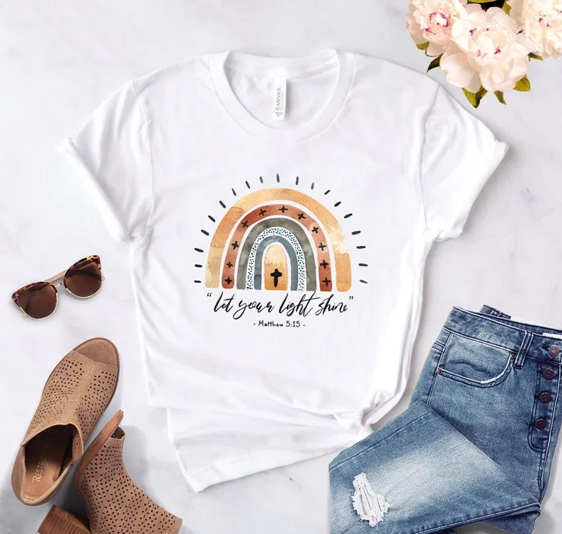 

Bible Verse Christian Shirts for Women Faith Shirt Women Cute Scripture Let Your Light Faith Based God 100%cotton Streetwear