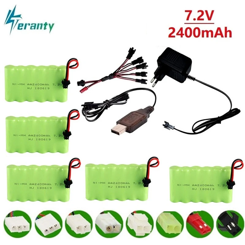 7.2v 2400mAh Battery and Charger For RC Car Robot Tank Truck Gun Boat 7.2v NiMH Battery Aa 700mah 7.2v Rechargeable Battery Pack