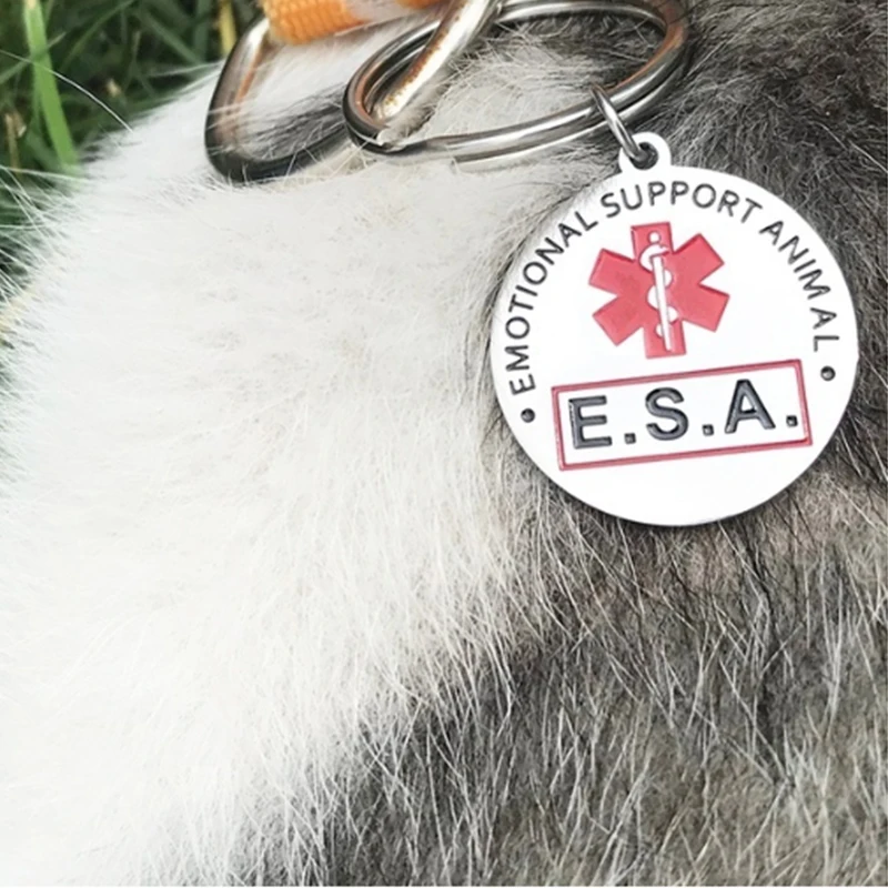 Esa emotionale Unterstützung Tier Hunde marke Edelstahl rot Medical Alert Service Hund Anhänger Schlüssel bund Schlüssel anhänger – Detail 2