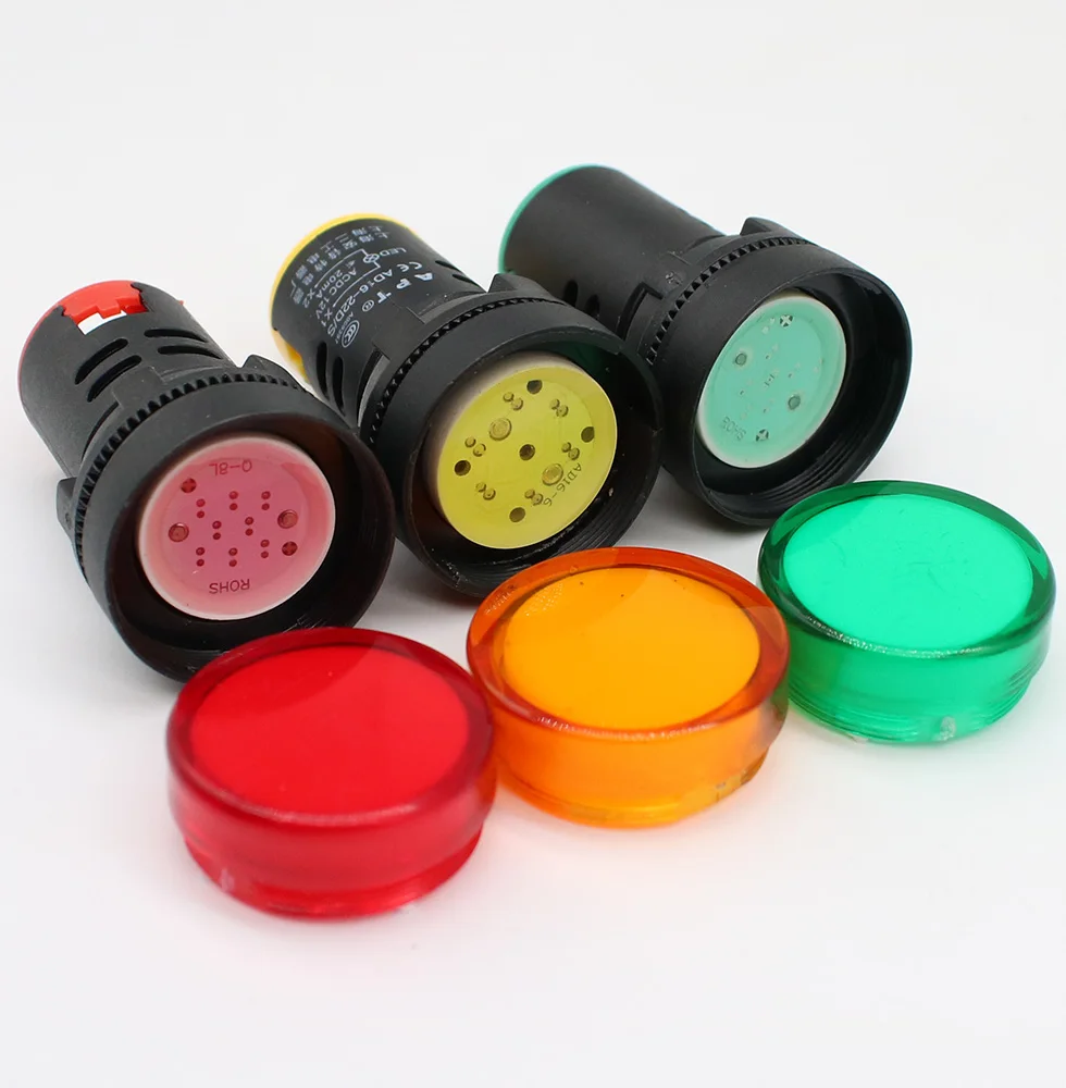 10pcs 22mm Indicator Light 12V 24V 220V 380V LED Power Indicator Pilot Signal Light AD16-22DS Panel Mount Lamp Multicolor 20mA