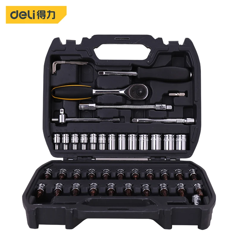 deli 46 Set Ratchet Torque Wrench Combo Tools Kit Socket Spanner Screwdriver Household Motorcycle Car Repair Tool Hardware Set