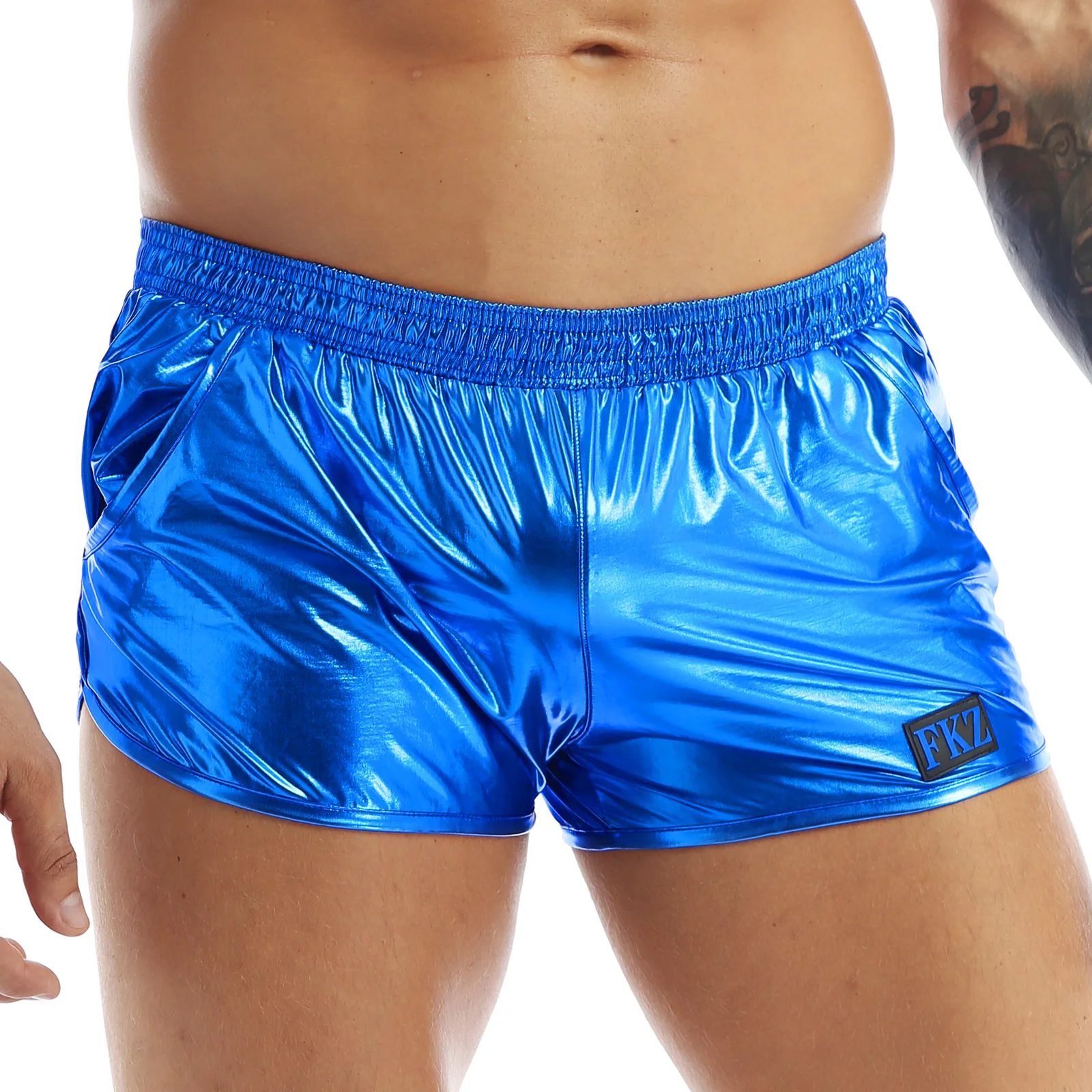 ChicTry Male Mens Shiny Metallic Night Club Party Boxer Shorts Elastic Waist Shorts Stage Performance Clubwear Costume Hot Pants