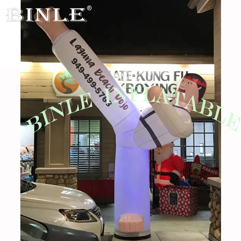 

Free standing 3mH martial arts inflatable karate for advertising inflatable taekwondo kick man/boy with base blower&led lights