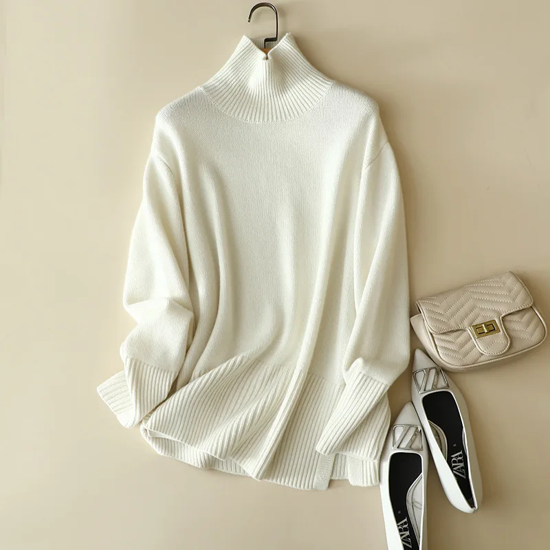 

europe winter chic chunky knit 100% cashmere turtleneck sweater women long sleeve thick warm jumper