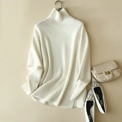 europe winter chic chunky knit 100% cashmere turtleneck sweater women long sleeve thick warm jumper