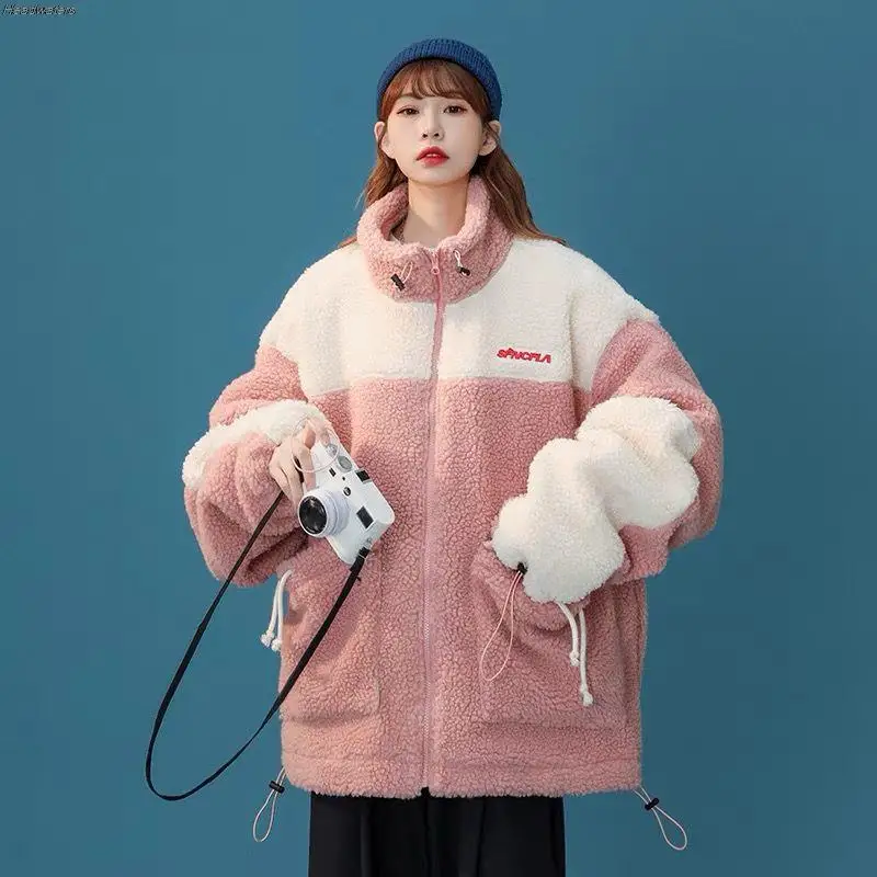 

Winter Women Jacket Korean Fashion Lamb Plush Jacket Stand Collar Loose Lamb Plush Jacket Student Cotton Jacket Coat Woman Top