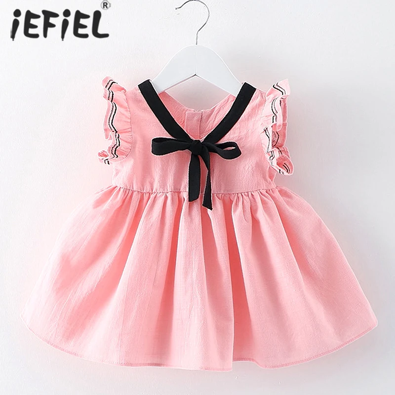 

Baby Girls Summer Wedding Dresses Newborn Baby Cute Ruffled Lace Sleeve Princess Birthdays Party A-line Dress For Bebe Girls