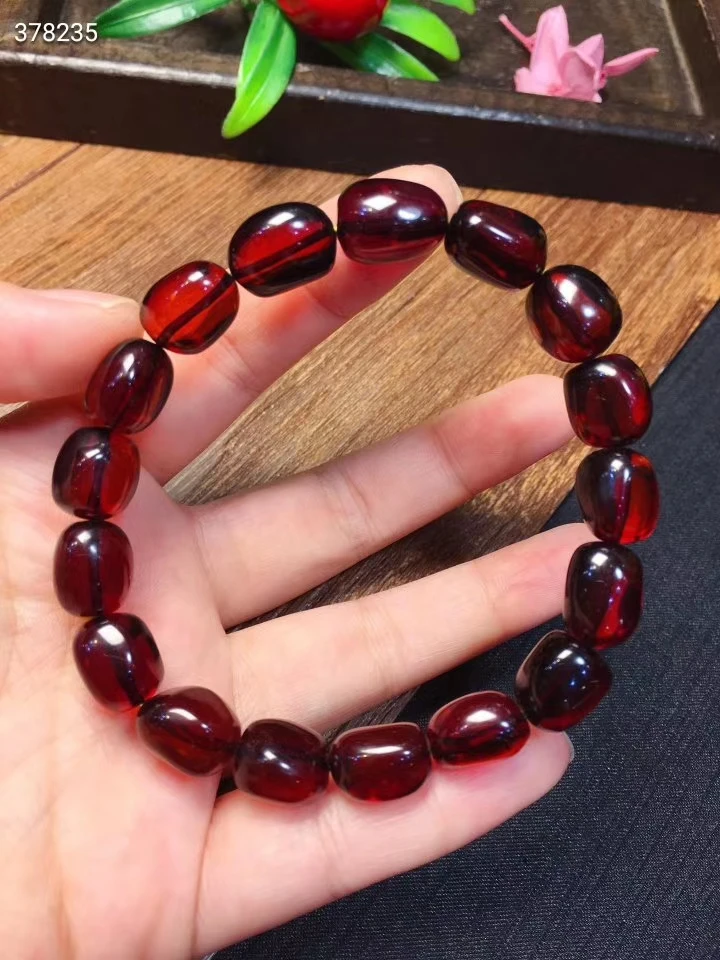 Natural Blood Red Amber Oval Beads Bracelet 10x8mm Women Stretch Stretch Bracelet Fshion Jewelry AAAAA