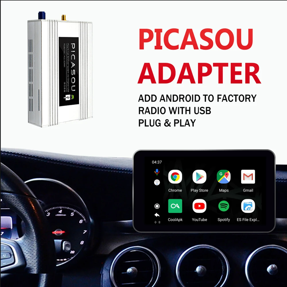 PICASOU Android 9.0 Wireless Carplay Adapter HDMI Input Output Touch Screen Auto Bluetooth WIFI GPS Octa-core 4+64GB Smart Box