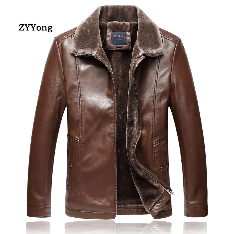

Winter Black Long Fleece Fur Collar Leather Jacket Men Parka Coat Overcoat Plus Velvet Warm PU Business Outwear Windbreaker