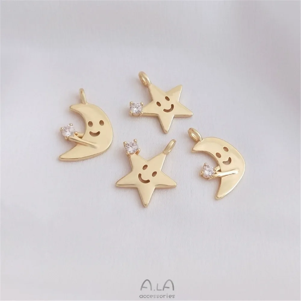 Gold Plated Smiley Face Zircon Star Moon Pendant DIY Necklace Bracelet Charms view 3