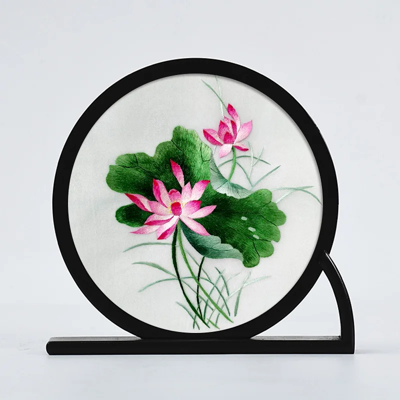 

Creative Chinese Table Ornaments Home Office Desk Decoration Double- side Hand Fine Silk Embroidery Works Ebony Wood Frame Gift