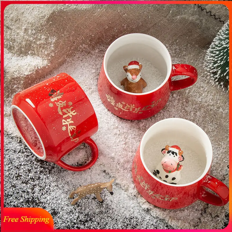 

Christmas Cute Cartoon Personality 3D Ceramic Cup Creative Couple Coffee Milk Animal Mug Christmas Present Gifts Tazas Cool Cups