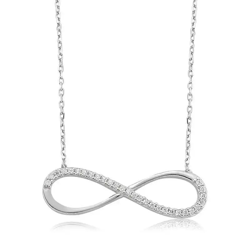 Silver Infinity Ladies Necklace Zircon Stone 925 Sterling Women Fine Jewelry Wedding Party Birthday Gift - Box - Pendant - Chain Choker - Female - Ladies - Fashion