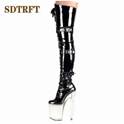 SDTRFT botas mujer 20cm thin high heels Over The Knee Motorcycle Long boots Round Toe Lace Up Buckle shoes Woman wedding pumps