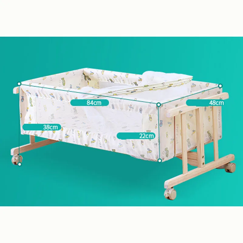 6 in 1 Baby Bed Set, Infant Crib Cradle & Move Shelf, Height Can Adjust Cot With Wheels