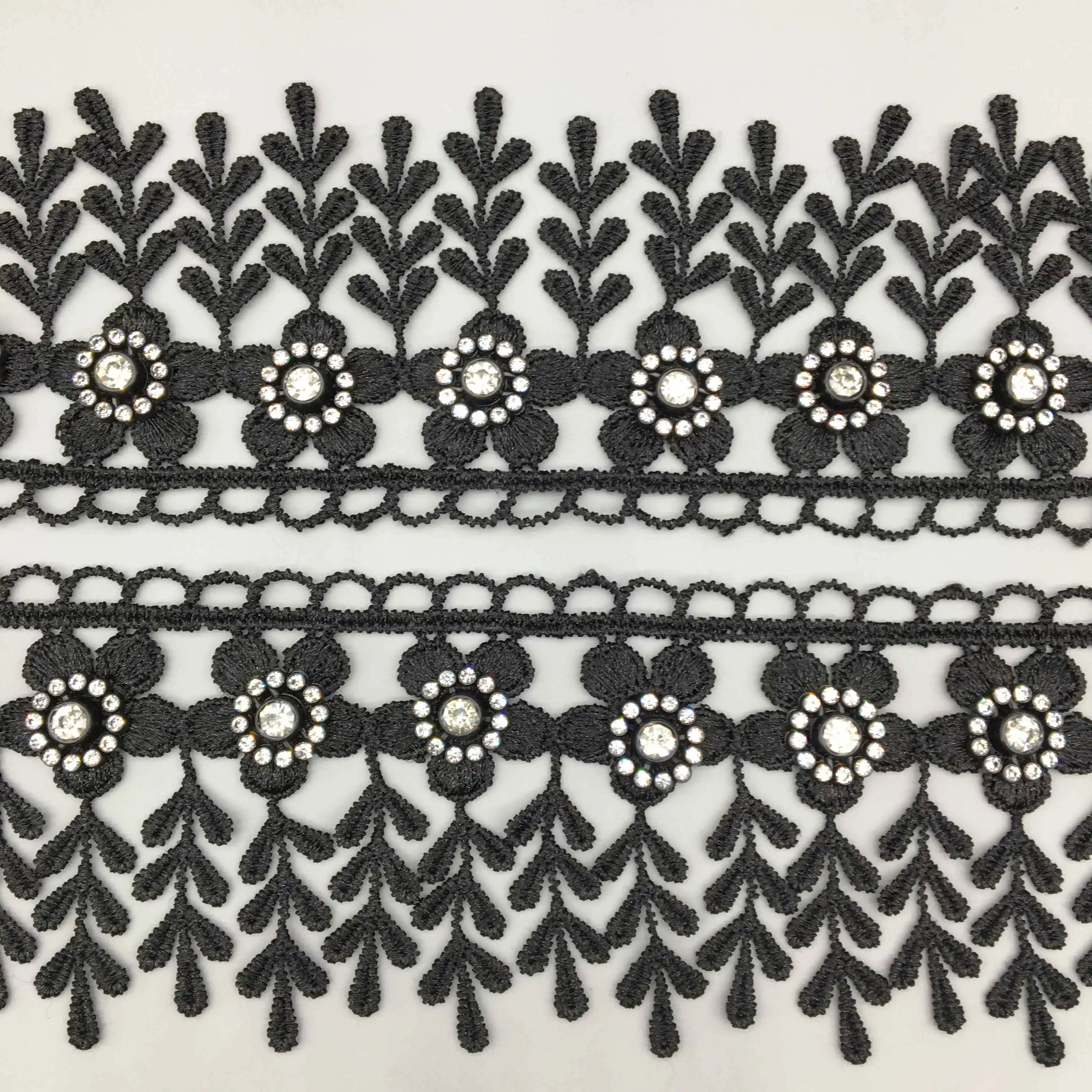 1 ياردة 7 سنتيمتر الأسود ثلاثية الأبعاد زهرة شرابة ورقة الدانتيل حافة شريط تقليم النسيج المطرزة زين الخياطة الحرفية فستان الزفاف الملابس