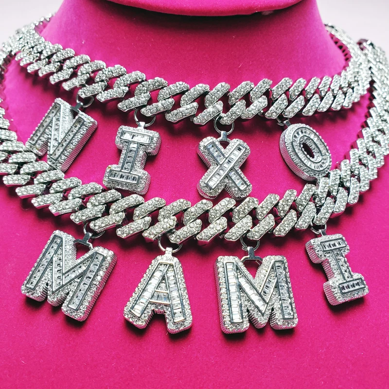 Custom Name Bracelet Necklace ZIrcon Letters with 1.2MM Rhinestone Cuban Chain Bracelet  Hip Hop Rock Necklace Jewelry