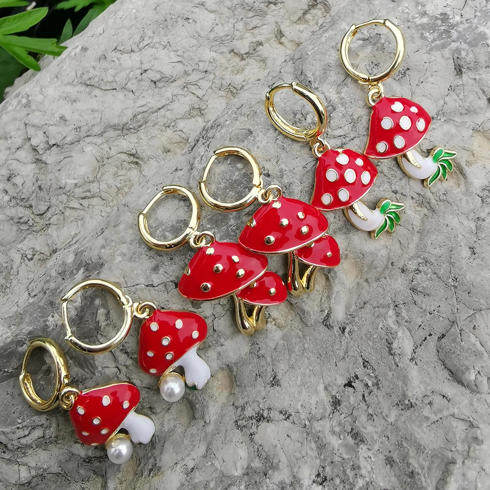 Lost Lady New Summer Red Mushroom Hoop Huggies Earrings for Women Trendy Cute Girl Earrings Wholesale Jewelry Dropshipping Gifts