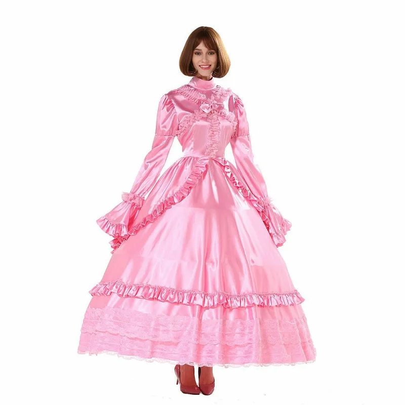 Sissy girl lockable gothic Lolita punk satin dress pseudo nymph big sleeve costume