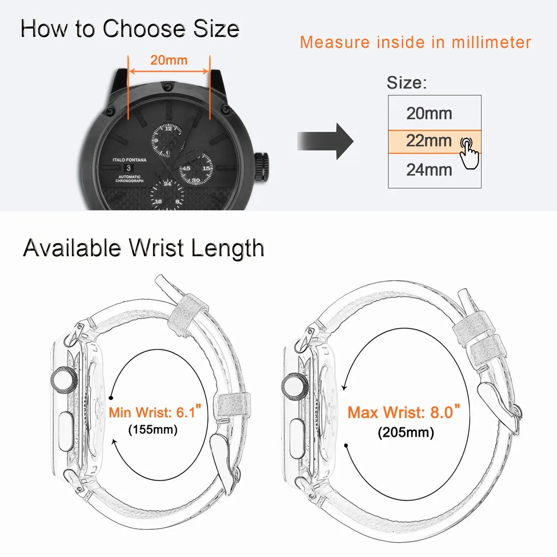 WOCCI Ventilated Fluororubber (FKM) Watch Bands with Breathable Porous, Quick Release, Stainless Steel Buckle, 20mm 22mm 24mm