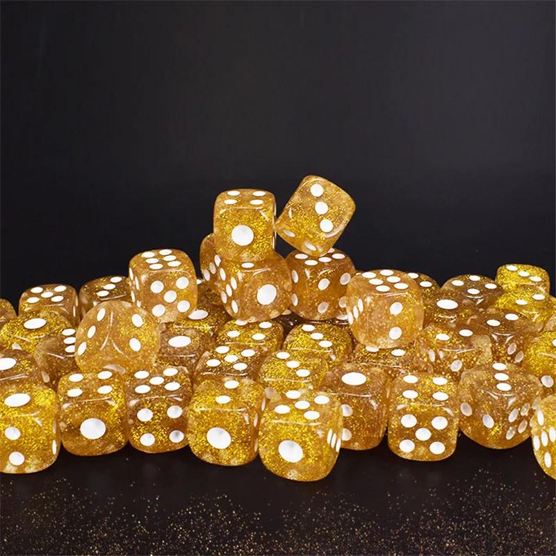 10Pcs High quality 16MM Transparent Rounded Gold Dice Six Sided Spot D6 Playing Games Dice Set For Bar Pub Club Party Board Game