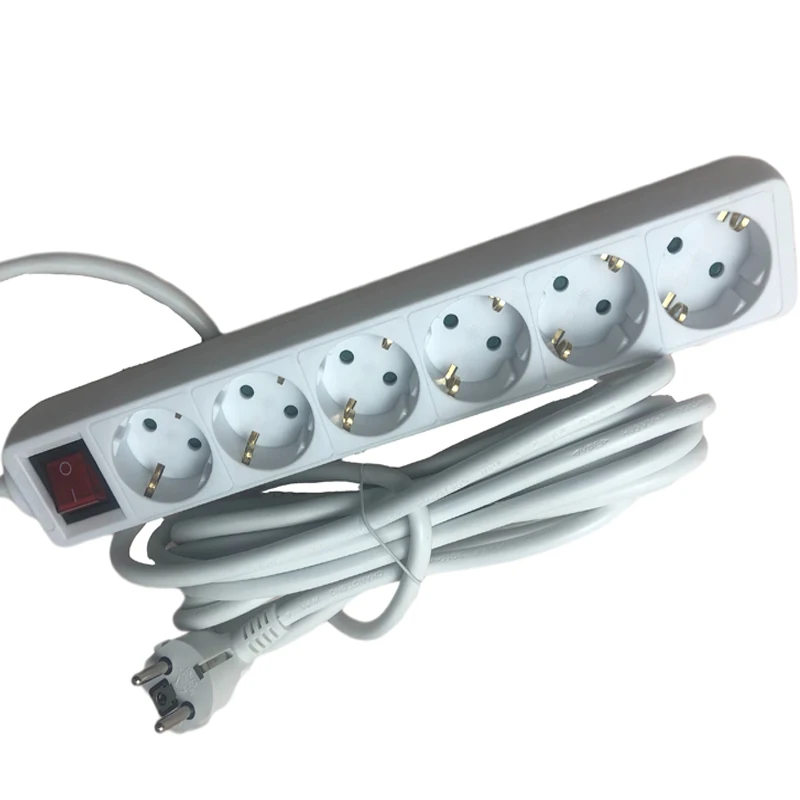 2 Pin Bulat EU RUS Plug Sakelar Strip Daya 5M 6 Outlet Soket Kabel Ekstensi Listrik Kombinasi Soket Sakelar Filter Jaringan