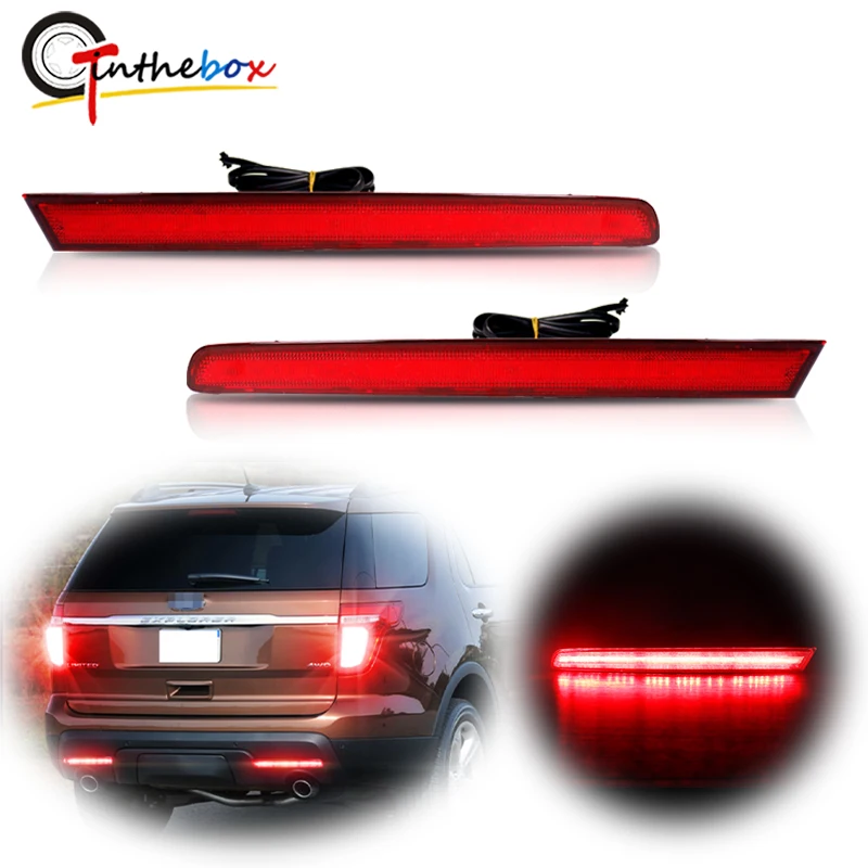 Gtinthebox 2x Super Bright European Style LH RH Red LED Odbłyśniki zderzaków Tylne światła przeciwmgielne hamulca tylnego do Ford Explorer 2011-2015