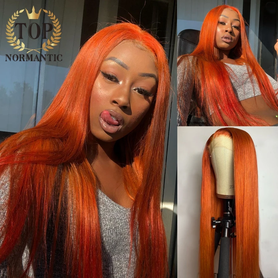 Topnormantic Orange Color Brazilian Remy Human Hair Body Wave Wigs For Women 13x4 Lace Front Straight Wig Pre Plucked Hairline