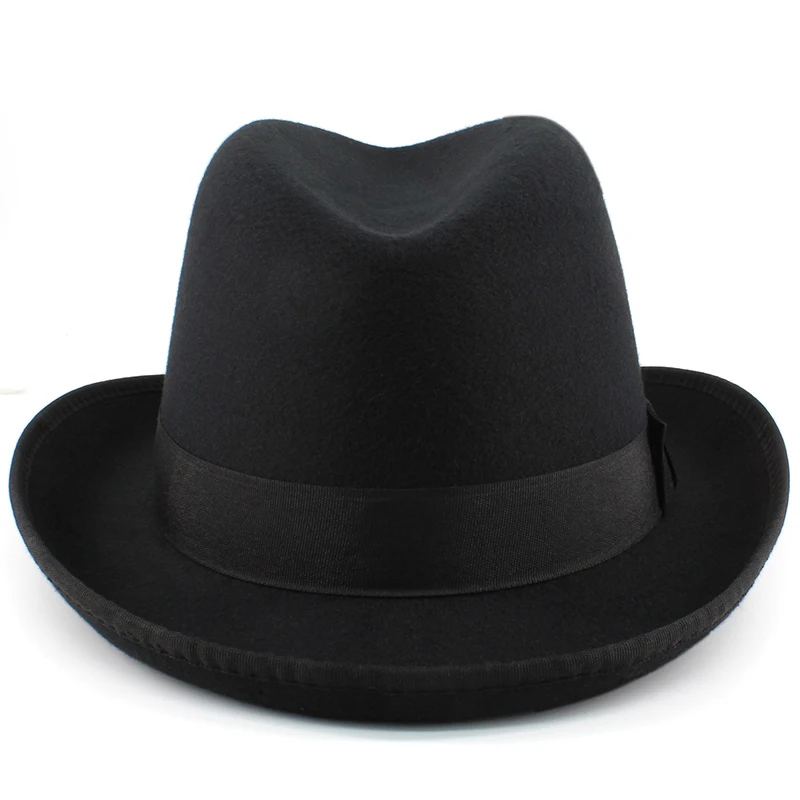 Men Women Wool Classical Homburg Hats Bowtie Band Fedora Caps Trilby Sunhat Jazz Winter Warm Adjustable Size M-L 7 1/8-7 3/8