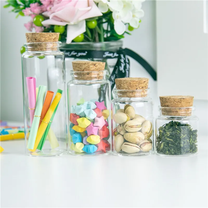 

6PC Glass Bottle With Cork Empty Clear Jars Vial 50ml 80ml 100ml 150ml Liquid Candy Vanilla Pill Food Grade Storage Jars Bottles