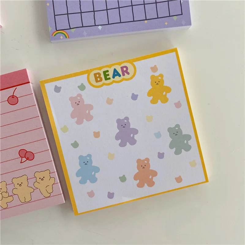 50 Sheets Cute Bear Note Paper Purple Pink Memo Pad Creative Message Day Week Planner Sticker School Office Stationery Supply