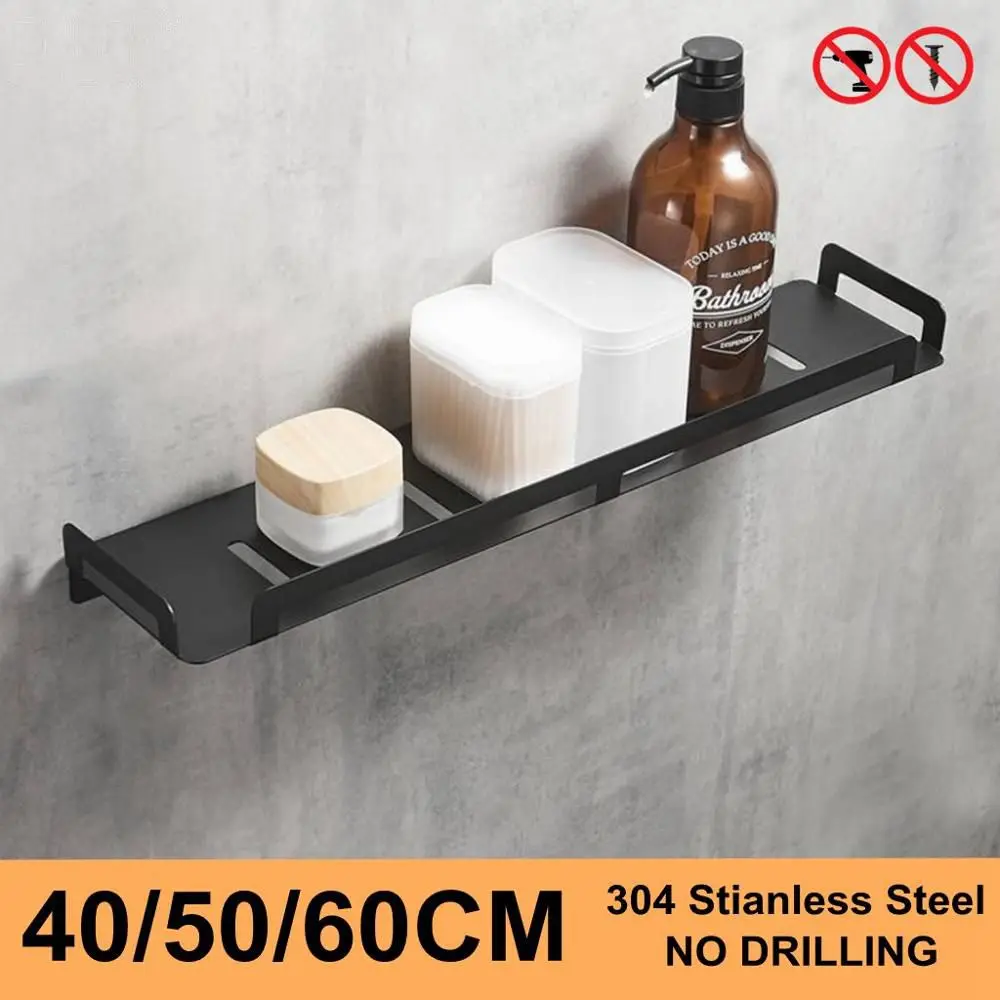 

Modern Punch-free Bathroom Black Shelves Bath Shower Storage 40/50/60cm Black Shelf Rectangle Stainless Steel Shelves ML15